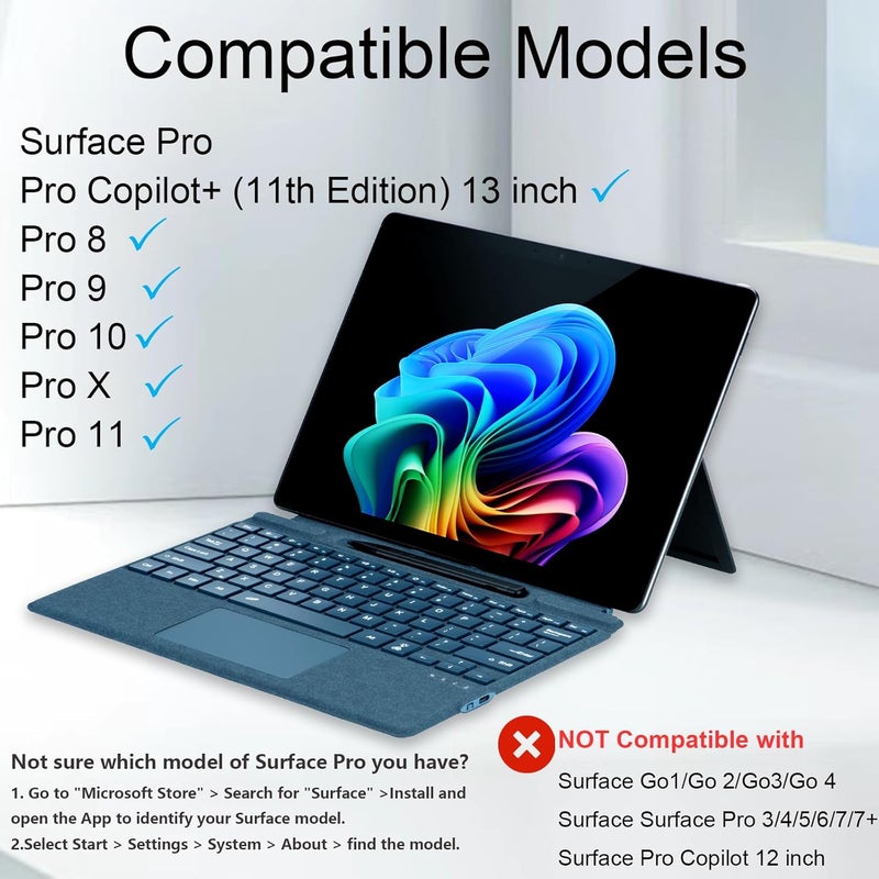Zoof Type Cover for Microsoft Surface Pro 13 inch, Compatible with Surface Pro 13"(11th Edition) / Pro 11 / Pro 10 / Pro 9 / Pro 8 / Pro X, Portable Slim Bluetooch Keyboard with Touchpad, Pen Holder - Image 2